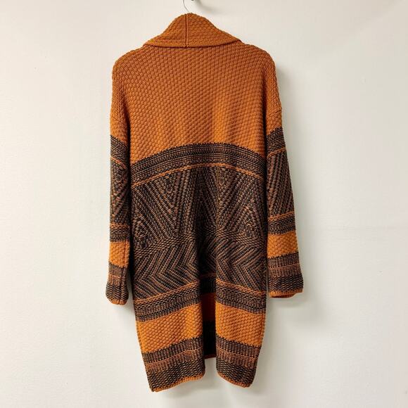 Lucky Brand Fair Isle Knit Open Cardigan Sweater Caramel/Black Women's Size M - Picture 6 of 6
